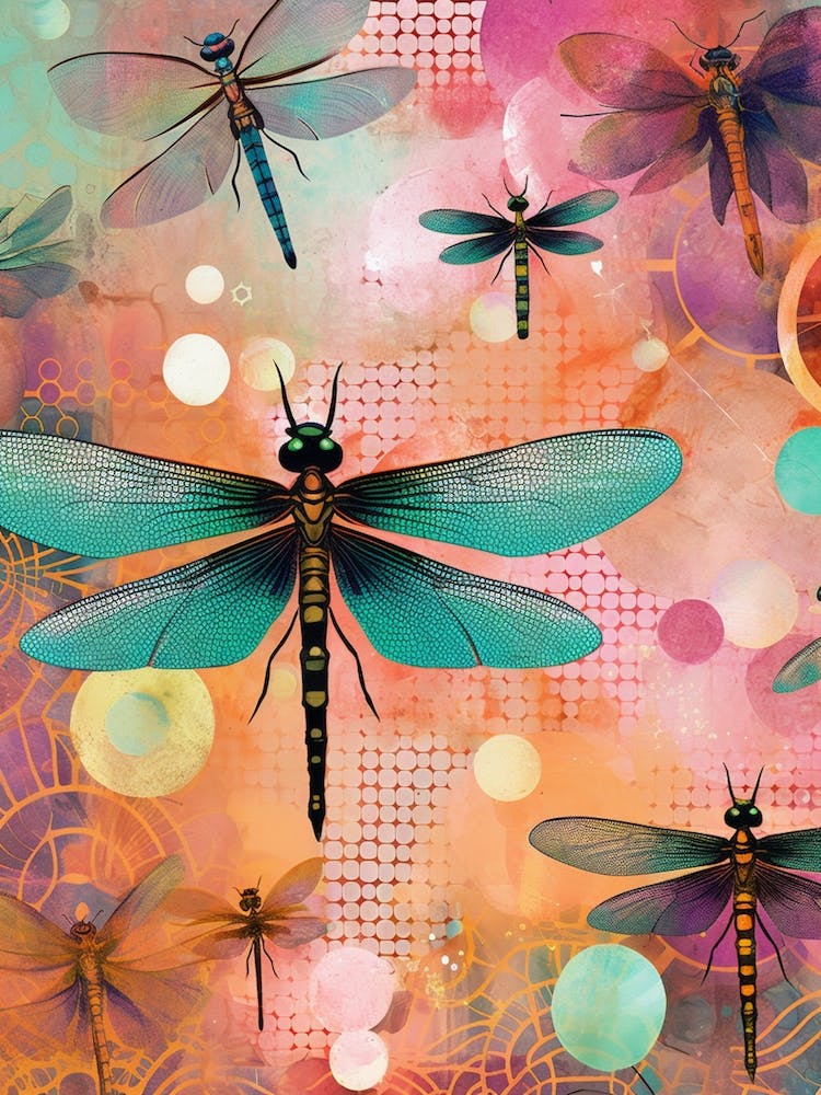 Collage Libellule Couleurs Vives 5