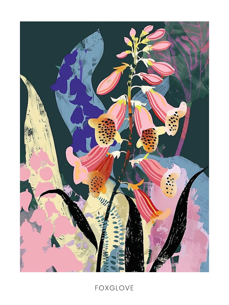 Colourful Flower Illustration Poster Foxglove 1