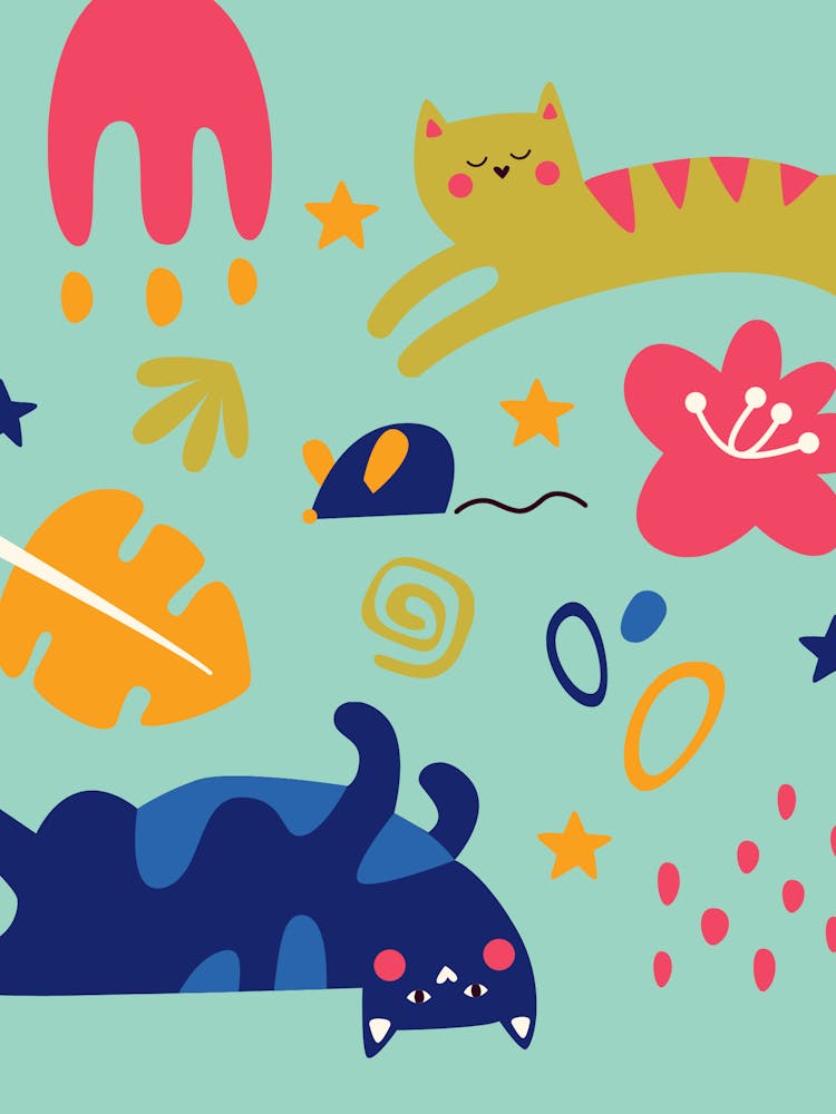 Colorful Cats Poster – Playful Kids Room Illustration