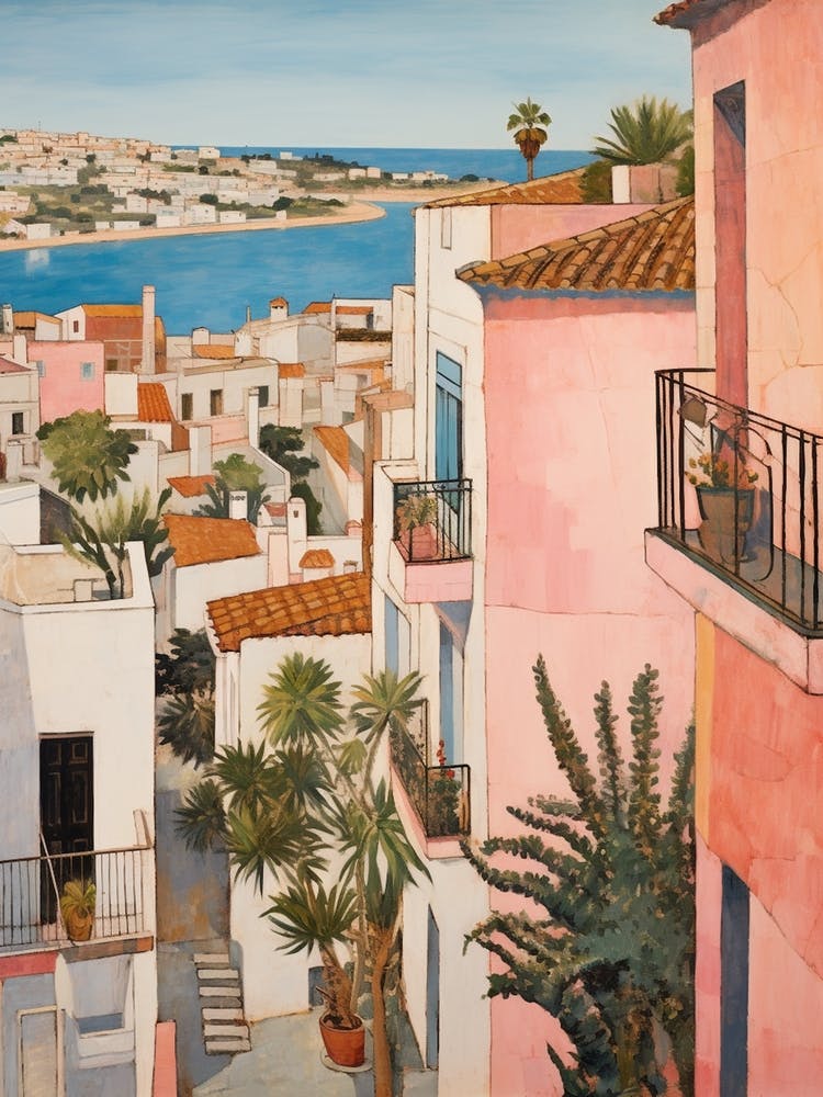 Lagos Portugal 2 Vintage Pink Travel Illustration