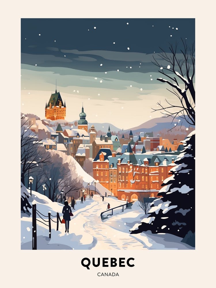 Winter Night  Travel Poster Quebec City Canada 1