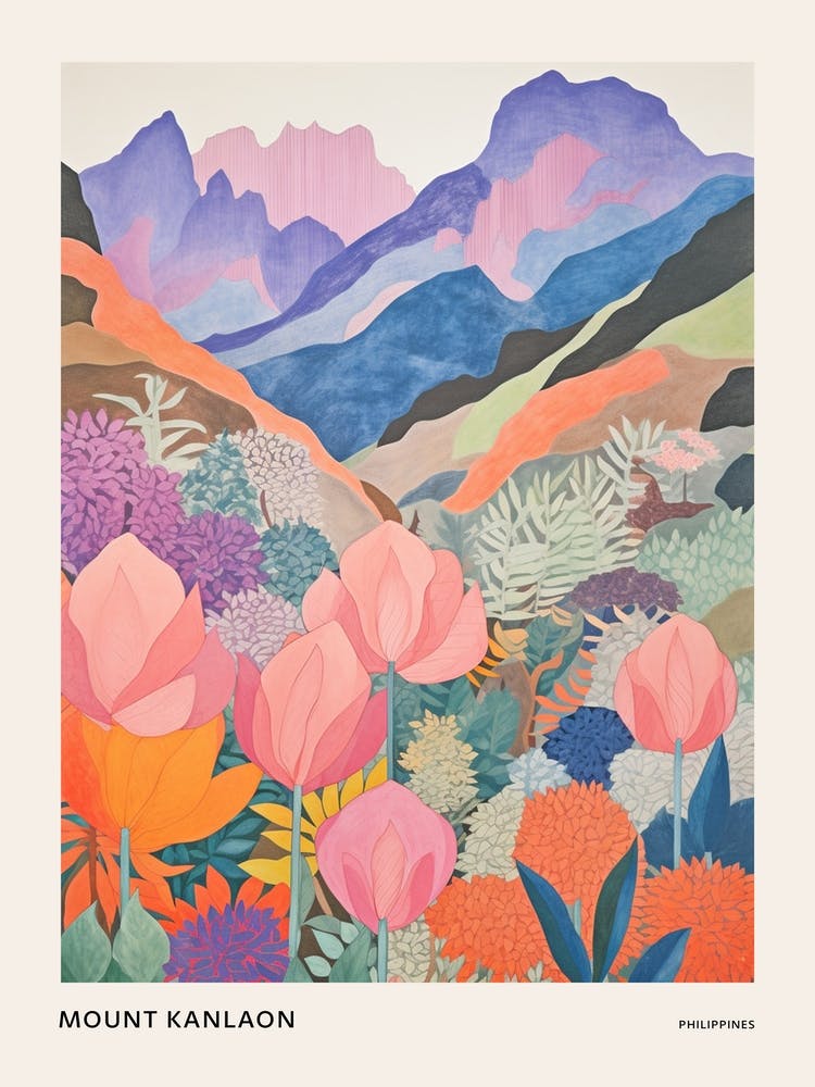 Mount Kanlaon Philippines 2 Colourful Mountain Illustration Poster