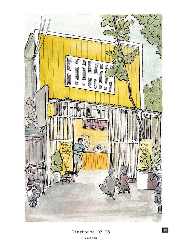Tiny house 03 Saigon Vietnam Watercolor Illustration