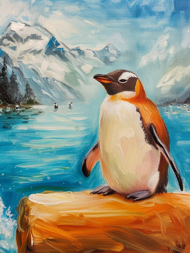 Adlie Penguin Paradise Harbor Oil Painting 4