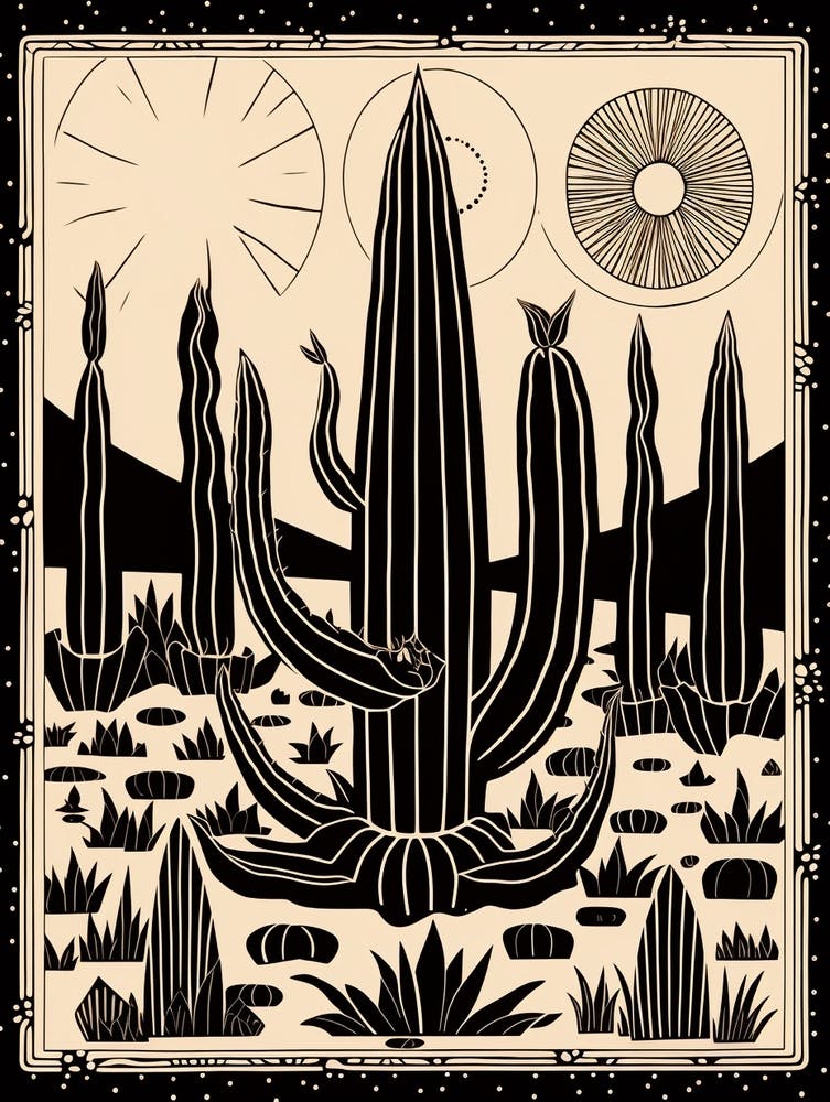 B&W Cactus Illustration Melocactus 3