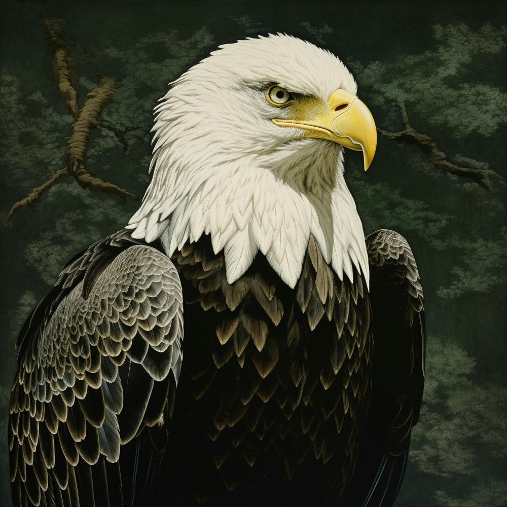 Ohara Koson Inspired Bird Painting Bald Eagle 4 Square