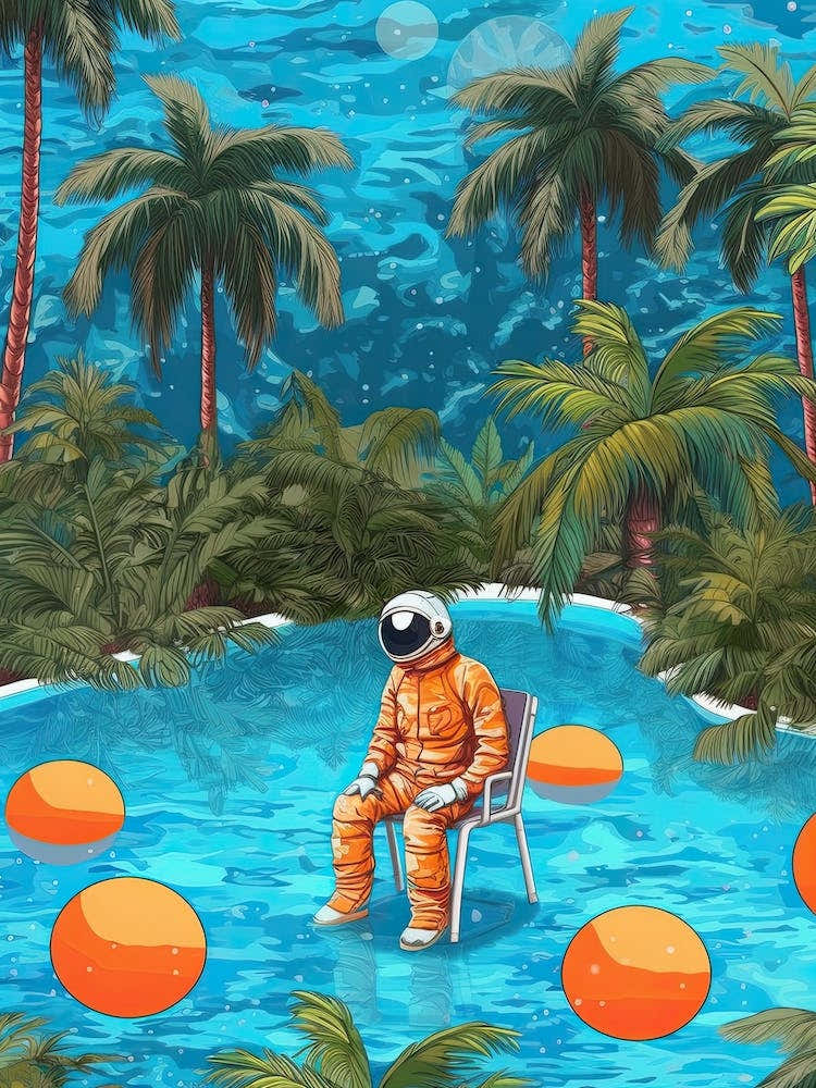 Astronaut In The Pool Colourful Illustration 4
