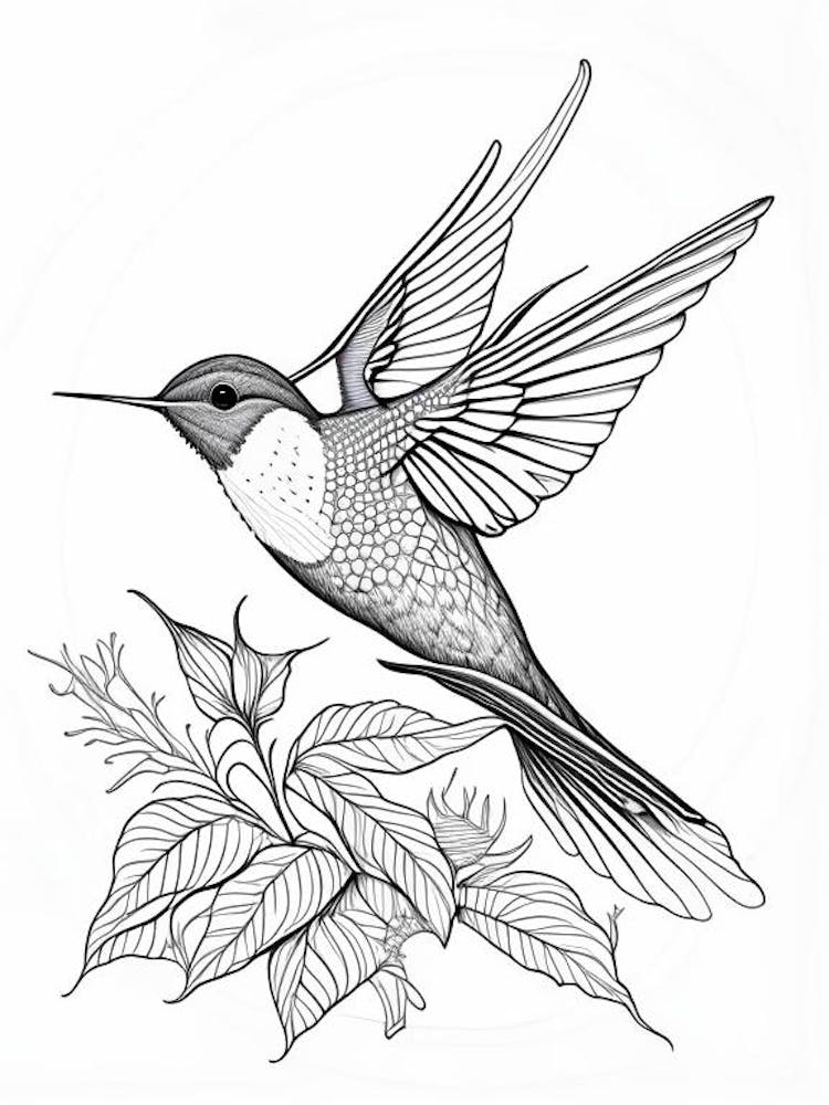 Black Chinned Hummingbird William Morris Line Drawing