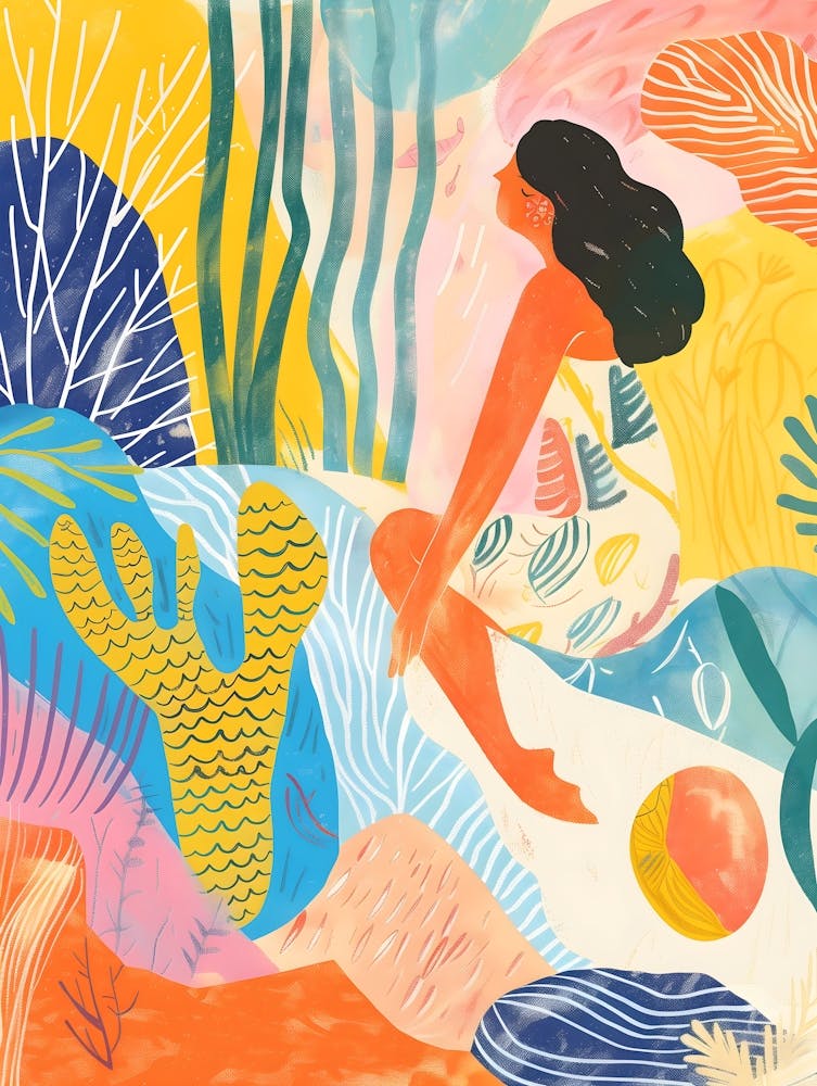 Matisse Inspired, Cactus And Mermaid, Fauvism Style