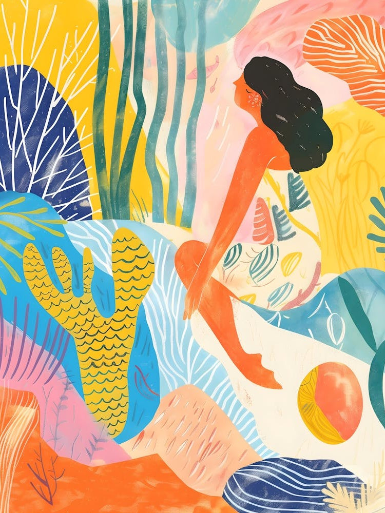 Matisse Inspired, Cactus And Mermaid, Fauvism Style