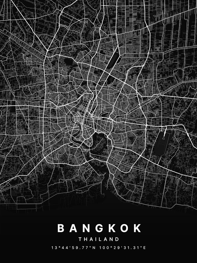 Bangkok Thailand Black Map