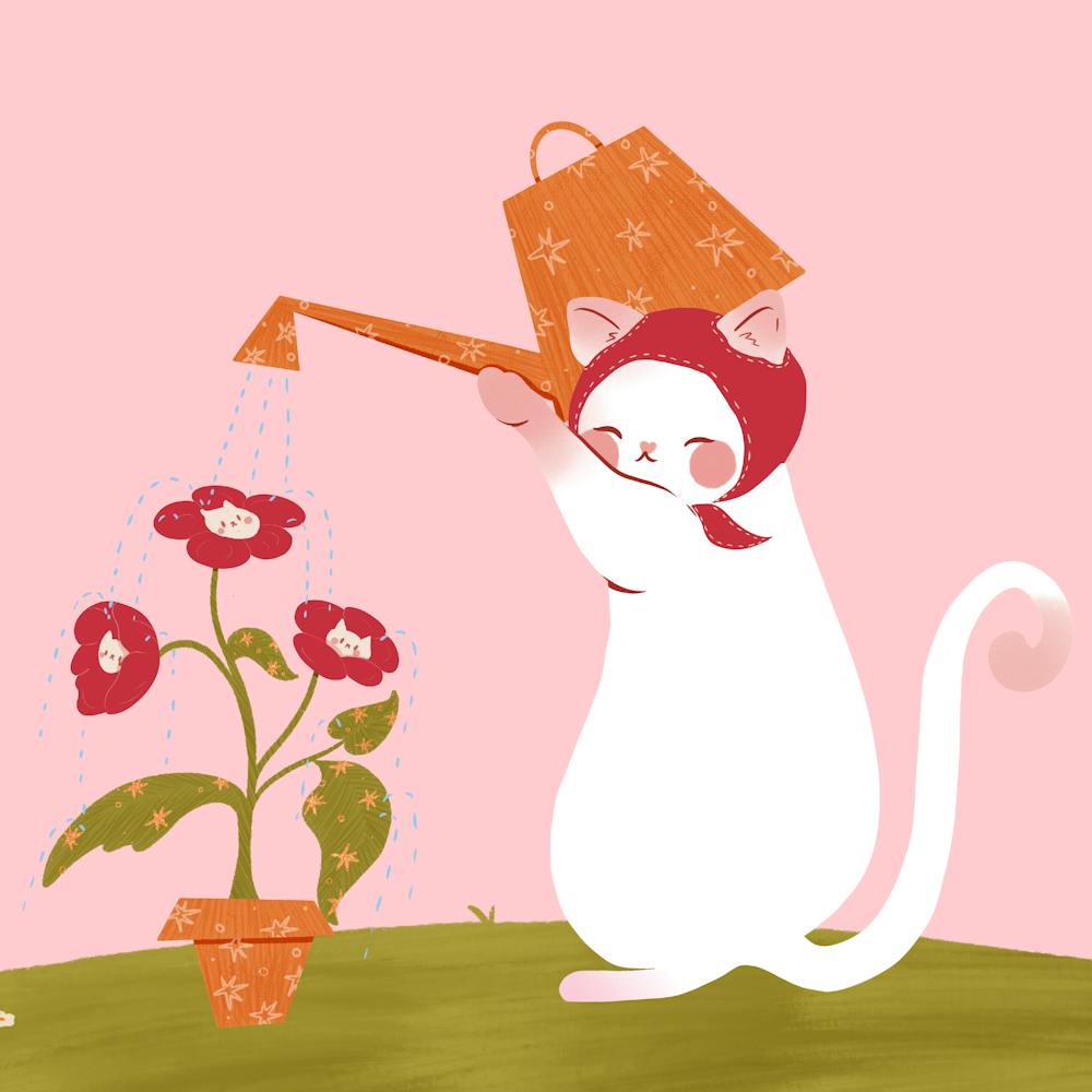 Cat Gardening - Floral Cat - Kitsch Retro Car 1