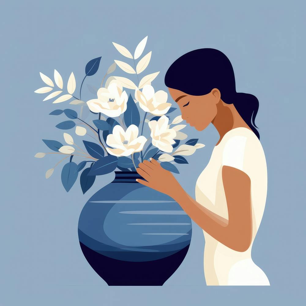 Woman Holds A Vase Of Flowers