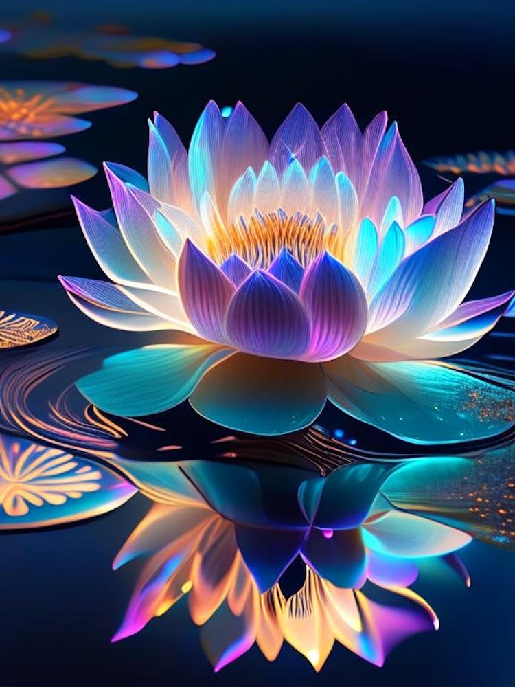Blooming Lotus Flower In Lake Holographic 4