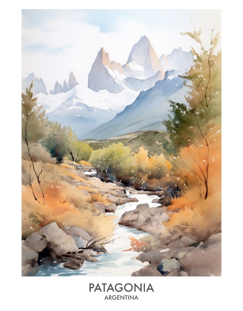 Patagonia Argentina Watercolour Travel Poster 1