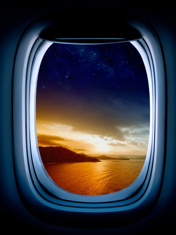 Airplane window with Moon, porthole #4