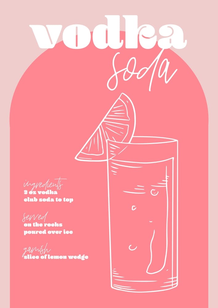 Vintage Retro Inspired Vodka Soda Recipe Pink And Dark Pink