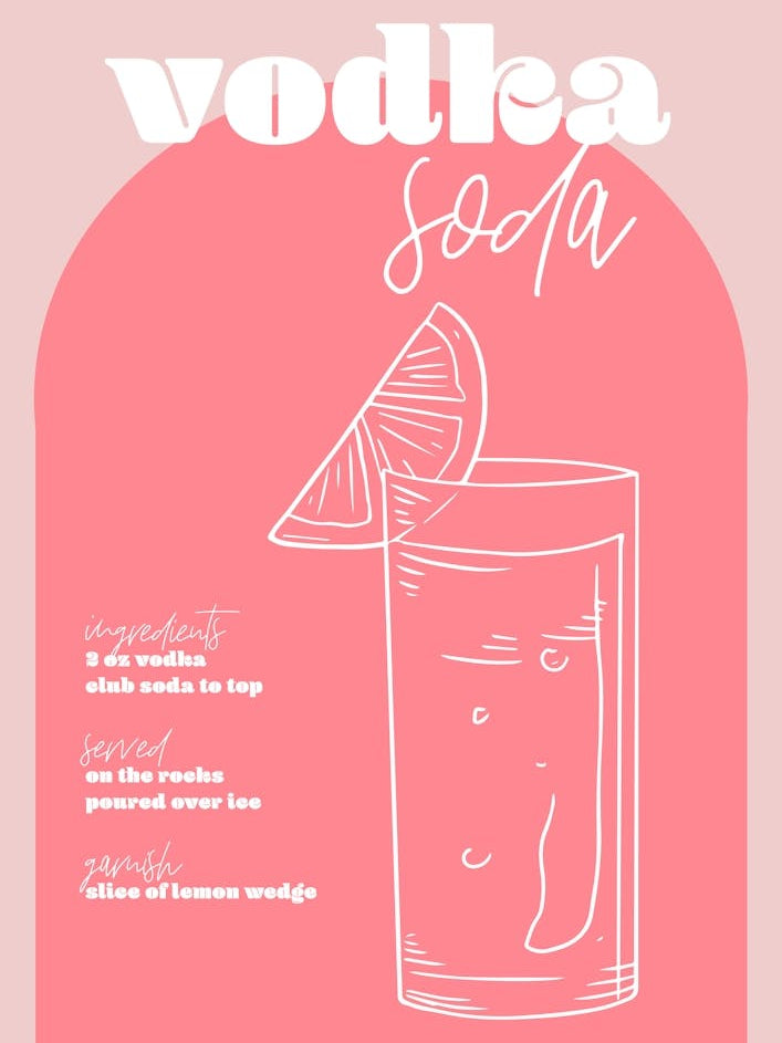 Vintage Retro Inspired Vodka Soda Recipe Pink And Dark Pink