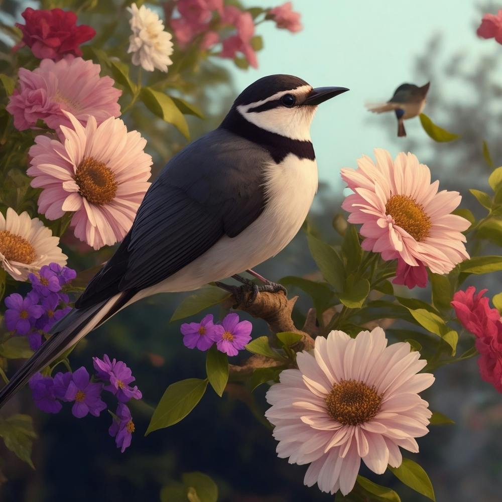 A Bird Over The Flowers