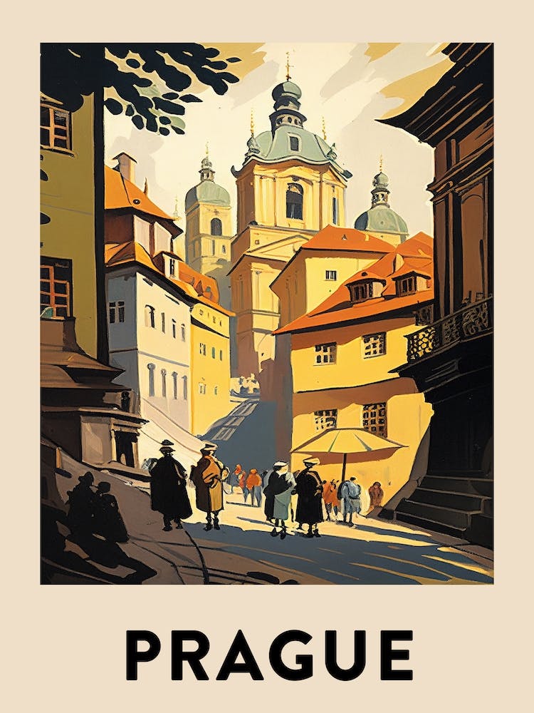 Prague 2 Vintage Travel Poster