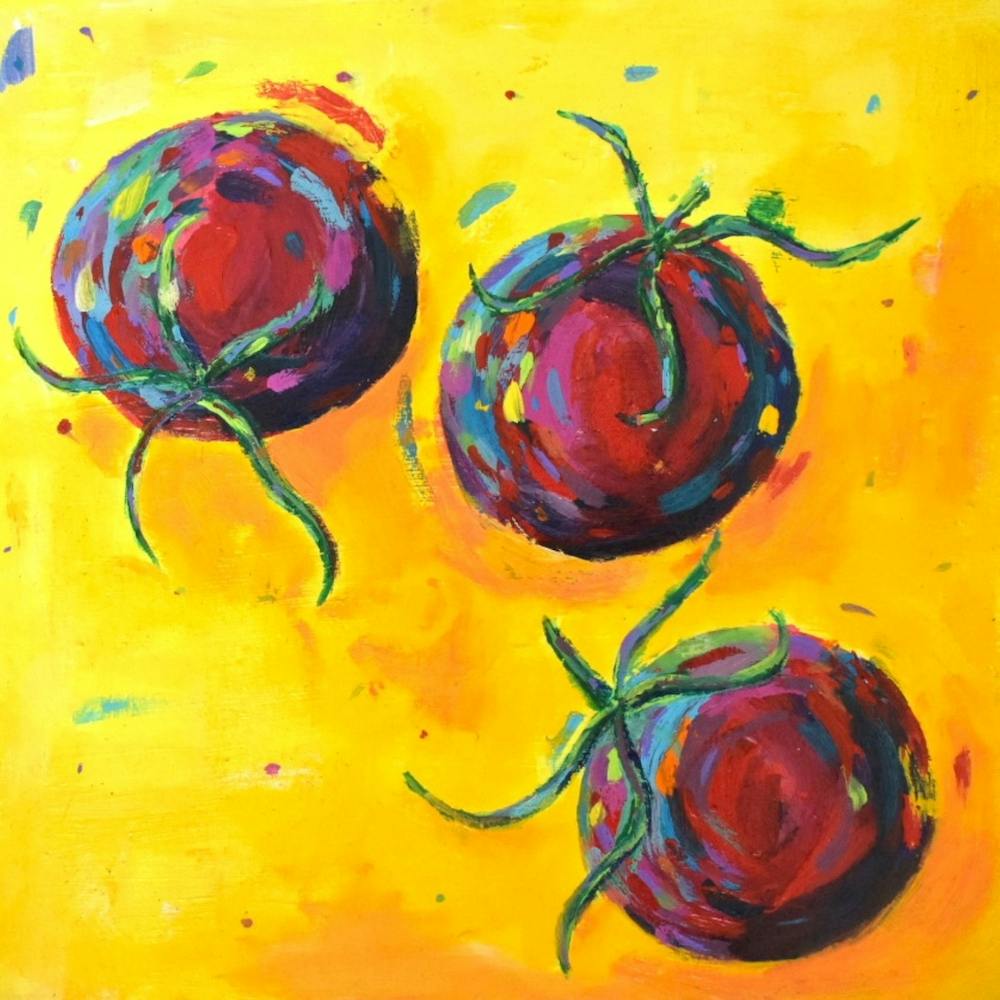 Tomaten auf gelbem Quadrat