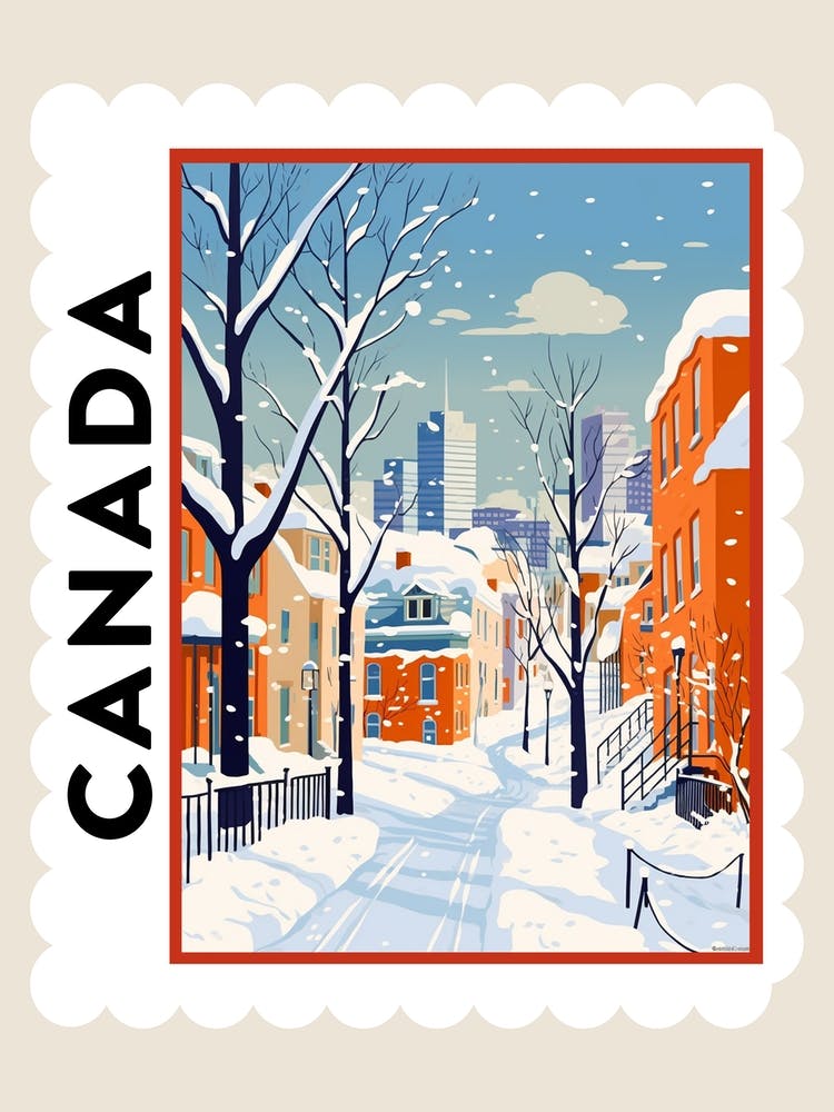 Retro Winter Stamp Poster Montreal Canada 1
