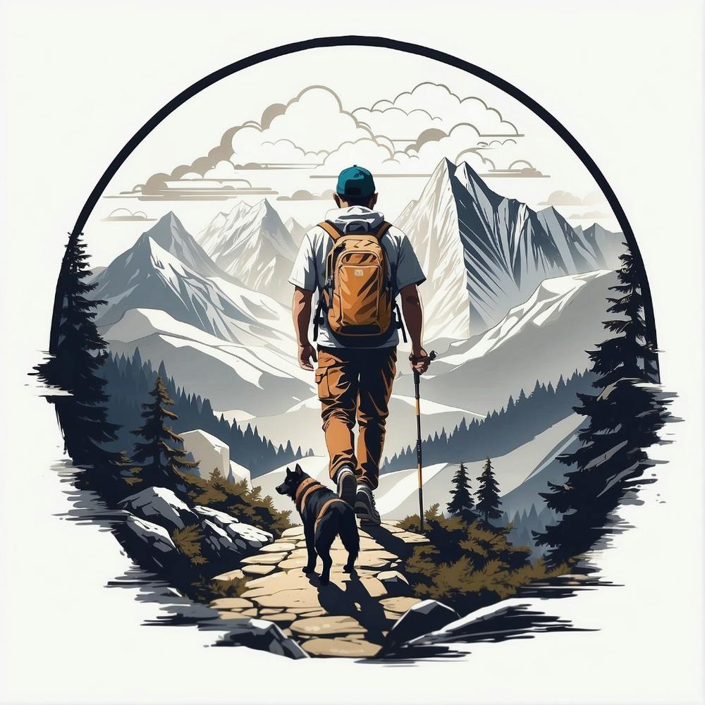 Man Hiking With Dog