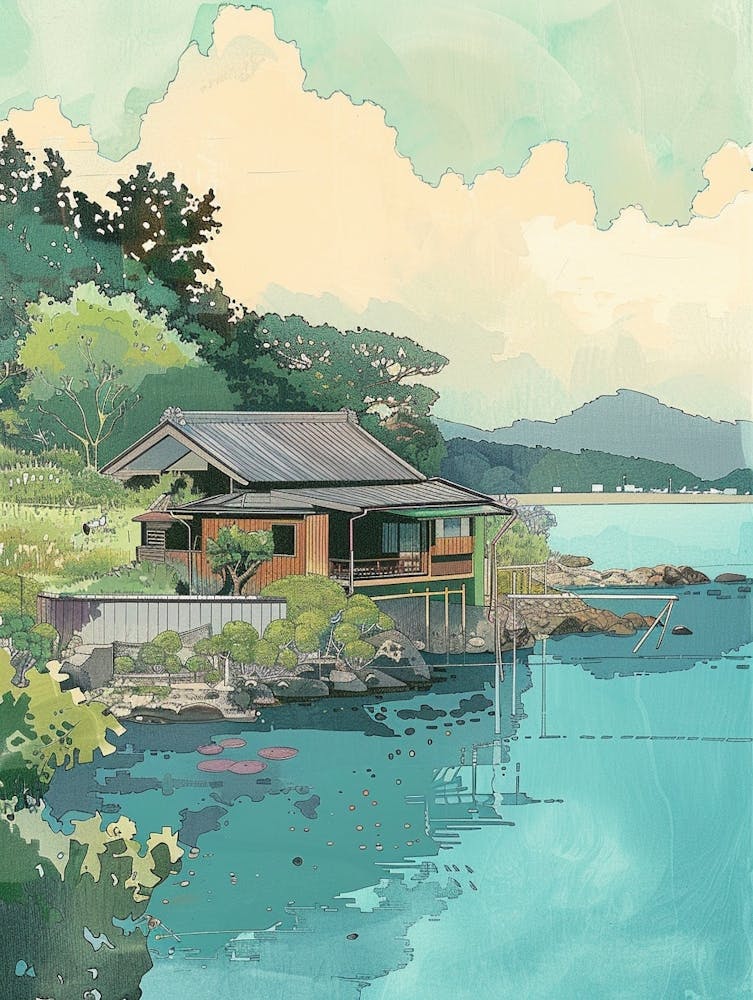 Naoshima Japan 3 Retro Illustration