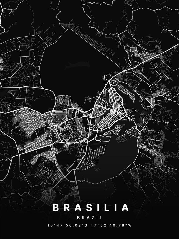 Brasilia Brazil Zoomed Black Map