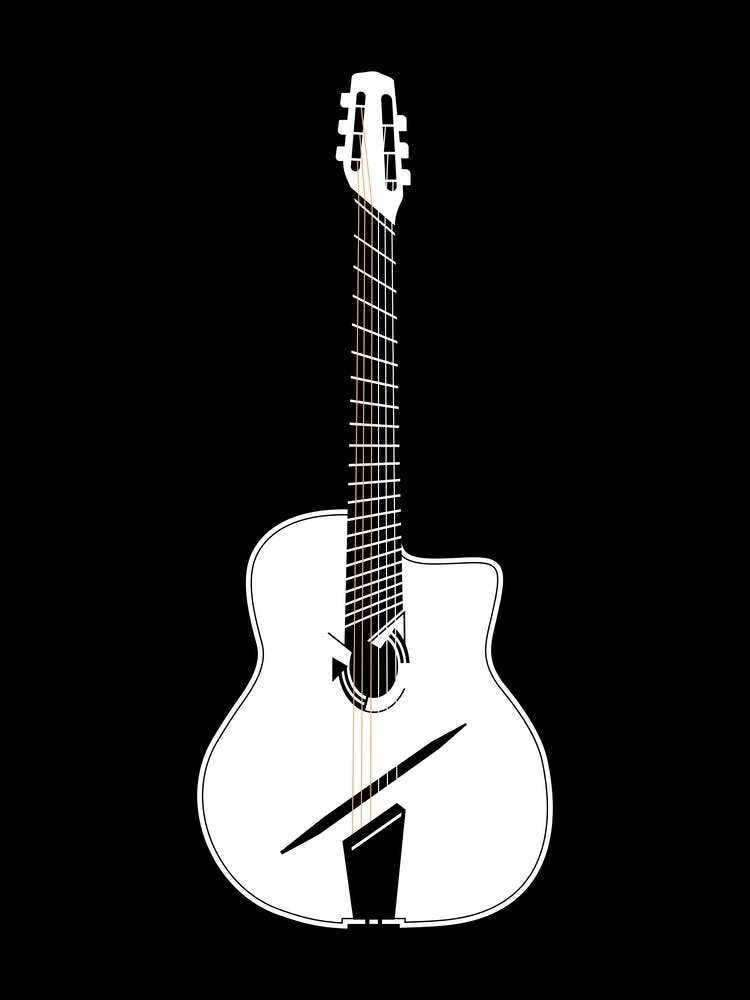 Black and White Minimalist Acoustic Guitar Illustration 2