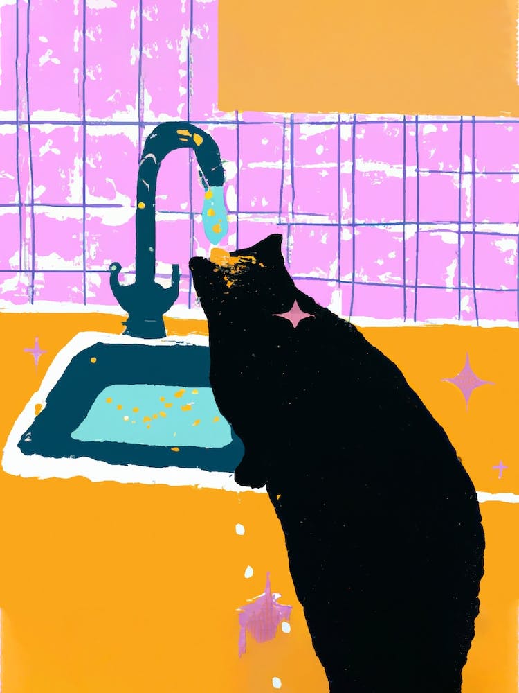Black Cat In Kitchen Sink