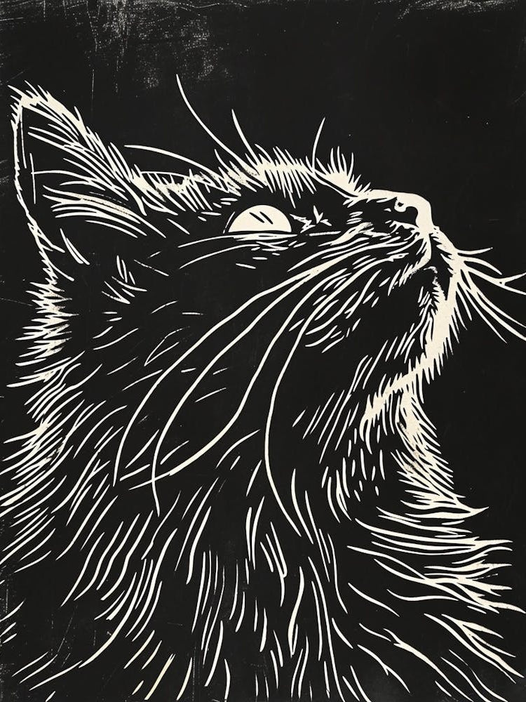 Turkish Angora Cat Linocut Blockprint 6