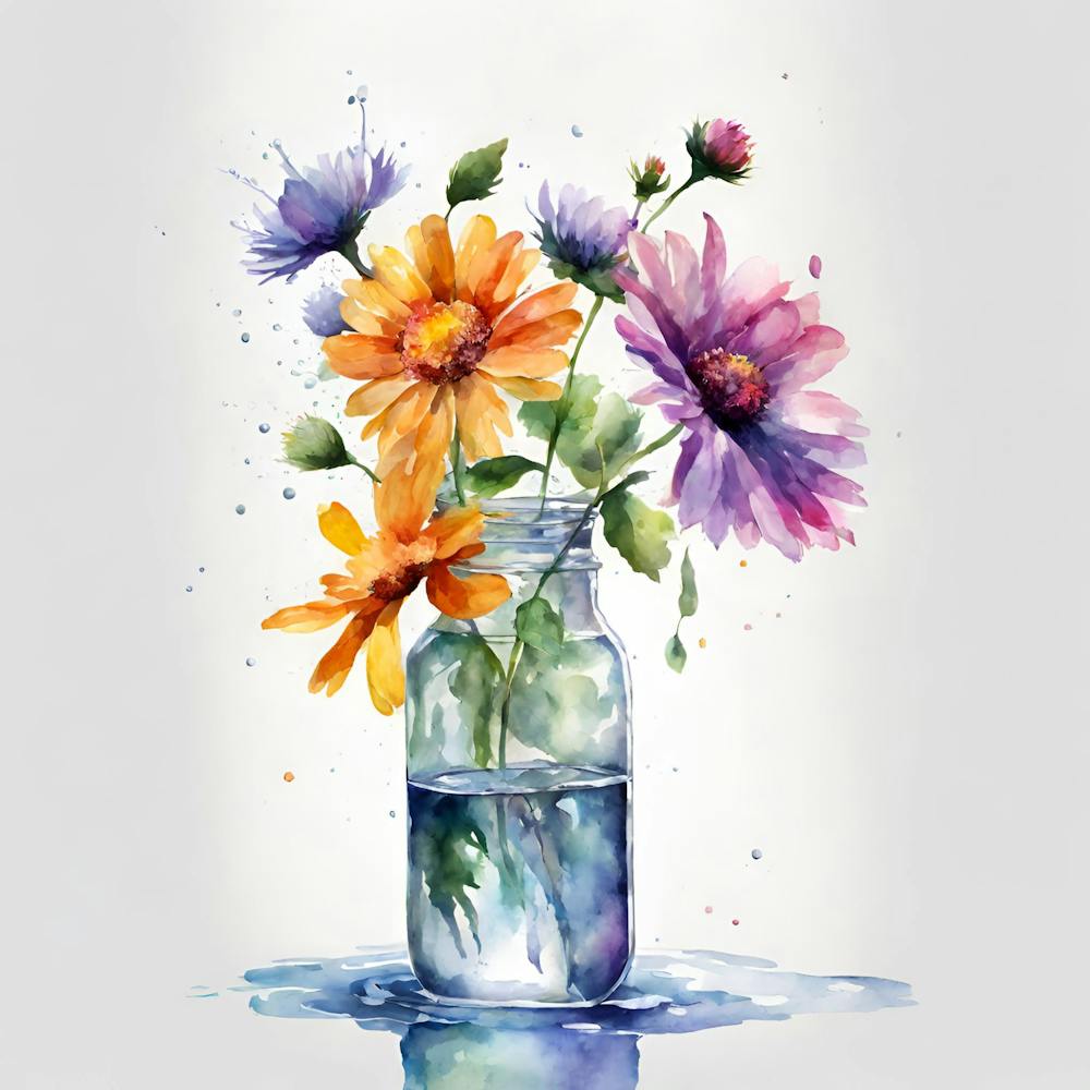 Watercolor Flowers In A Jar