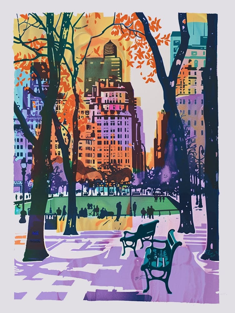 Washington Square Park New York Colourful Silkscreen Illustration 1