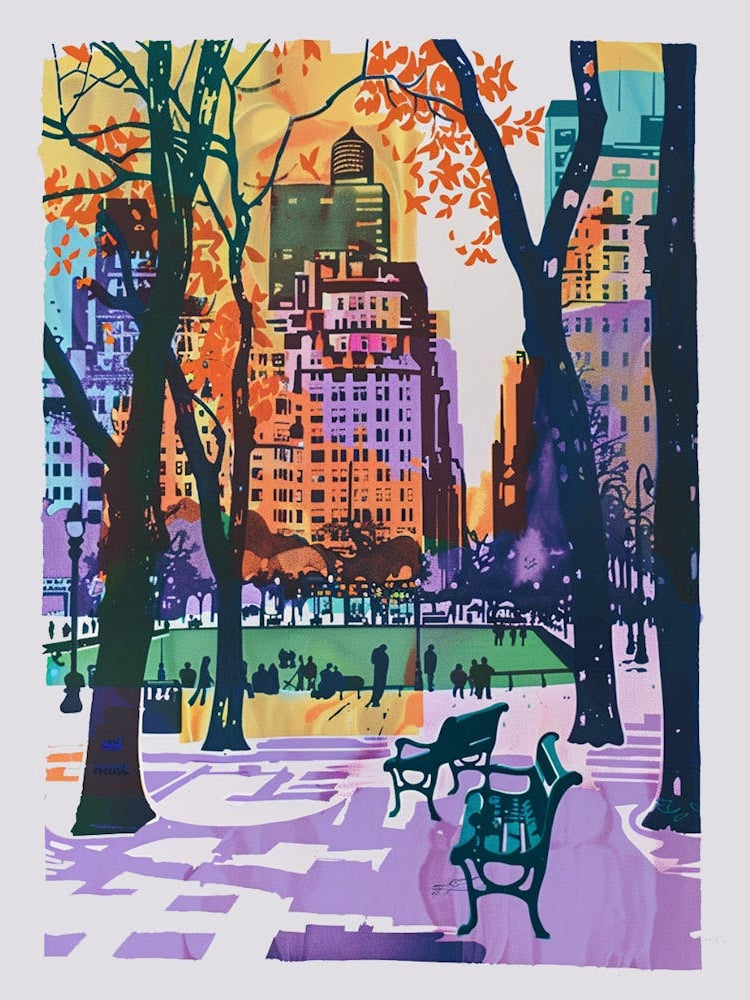Washington Square Park New York Colourful Silkscreen Illustration 1