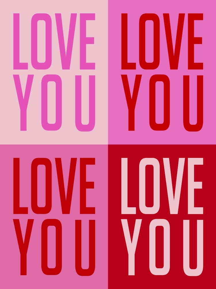 Love You Grid Pink and Red Valentines