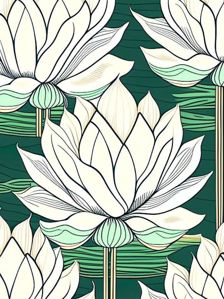Lotus Flower Repeat Pattern Minimal Line Drawing 3