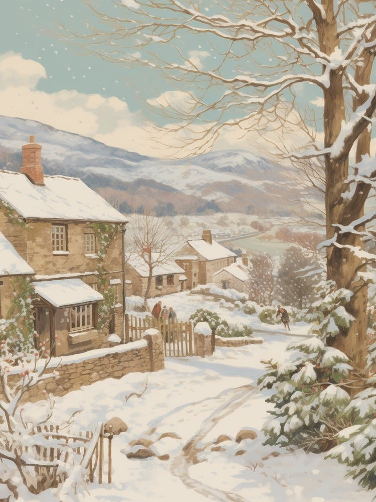 Vintage Winter Illustration Cotswolds United Kingdom 3