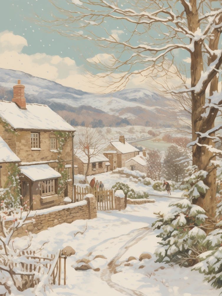 Vintage Winter Illustration Cotswolds United Kingdom 3