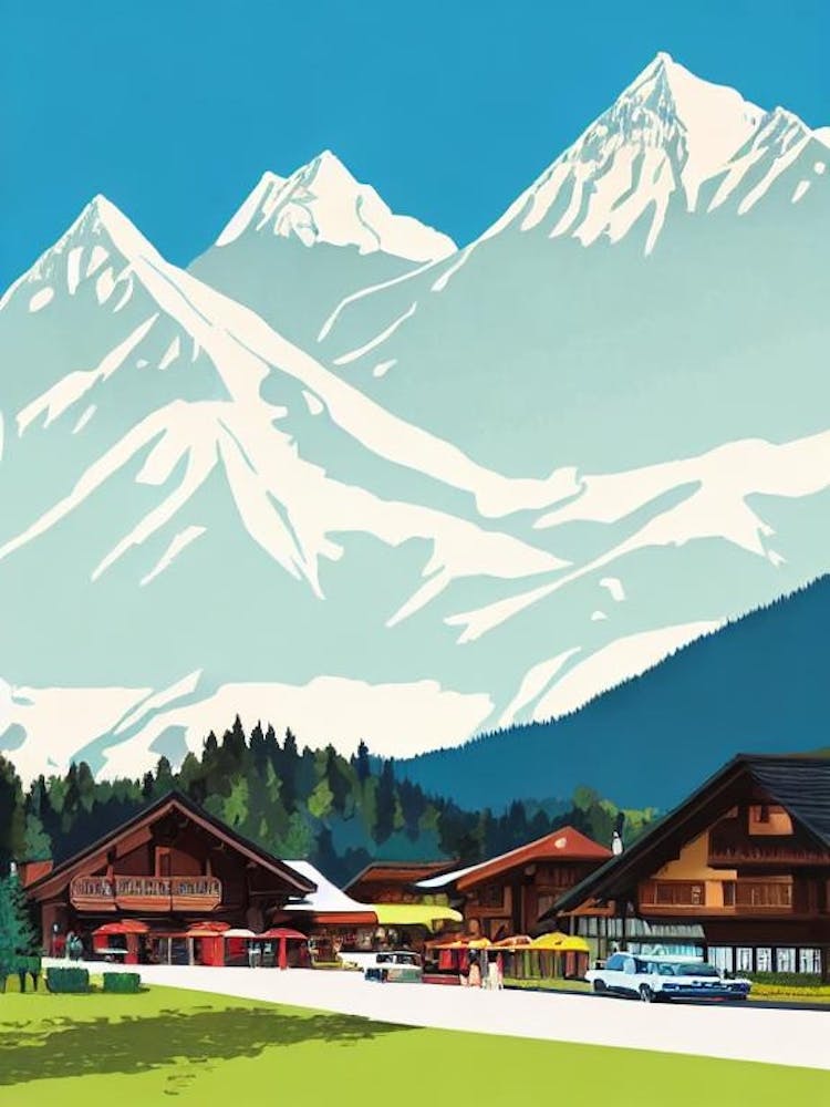 Gstaad, Switzerland Midcentury Vintage Skiing Poster