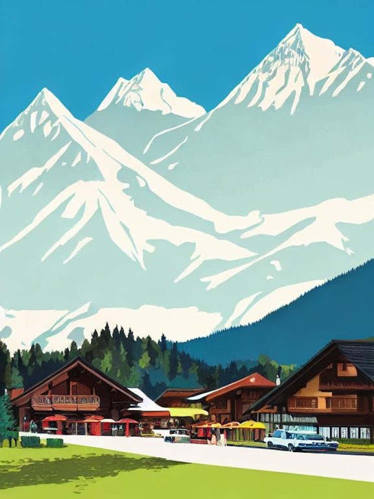 Gstaad, Switzerland Midcentury Vintage Skiing Poster