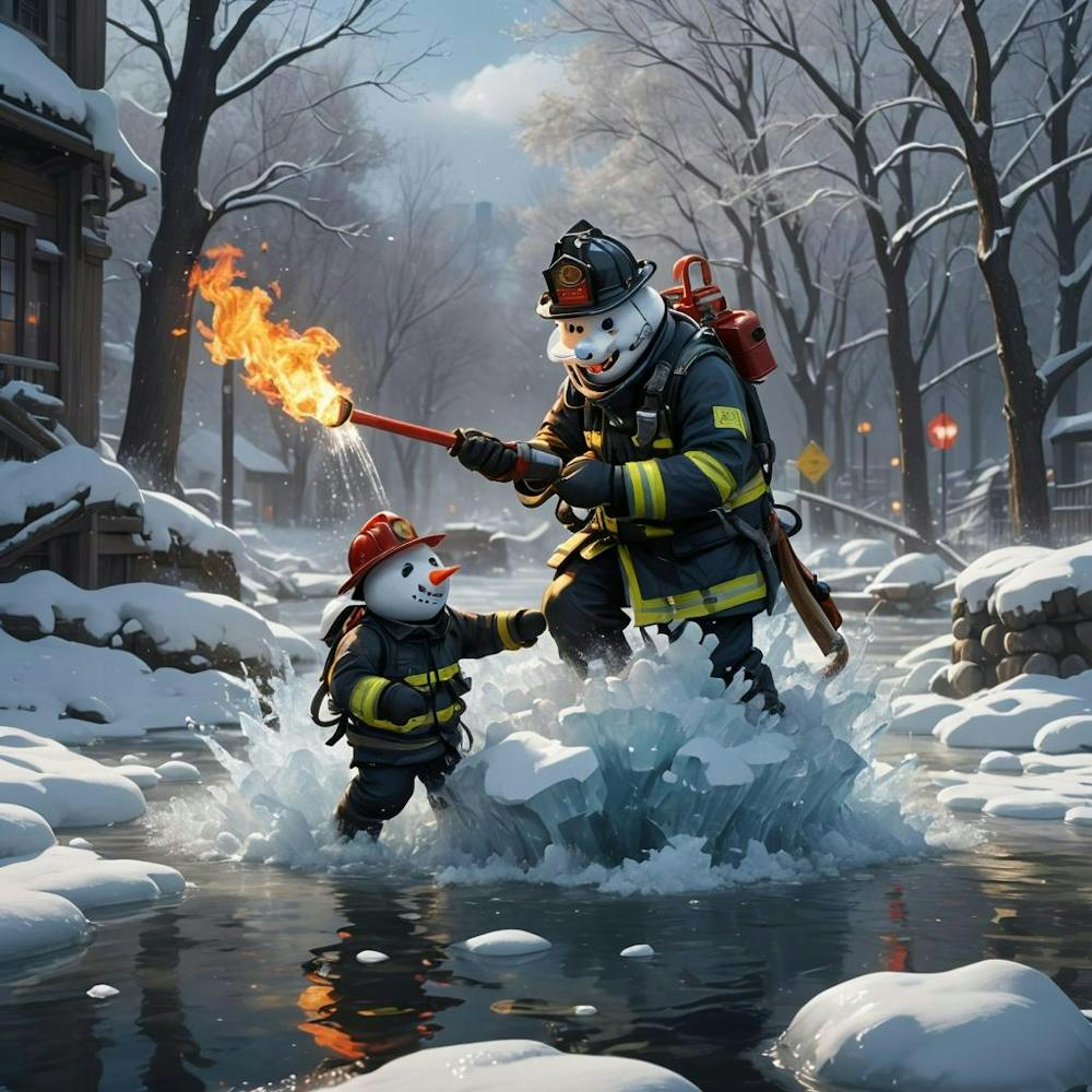 Firefighter And Snowman