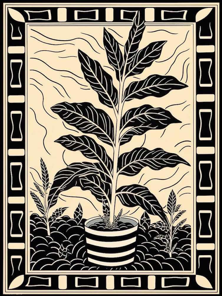 B&W Plant Illustration Croton Codiaeum 1