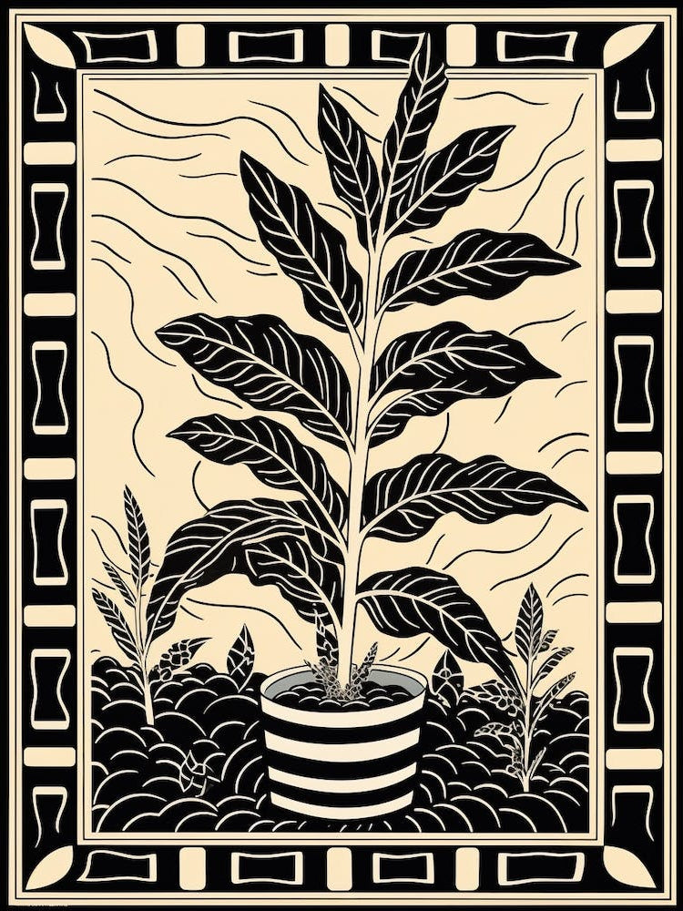 B&W Plant Illustration Croton Codiaeum 1