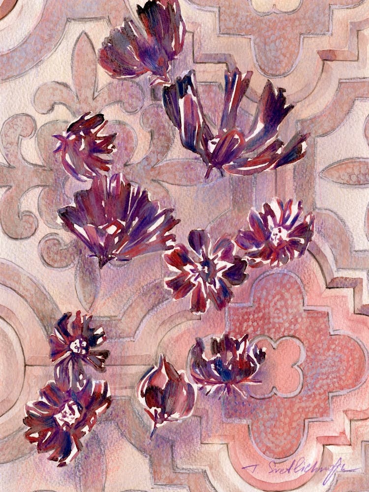 Violet Flowers On A Tile