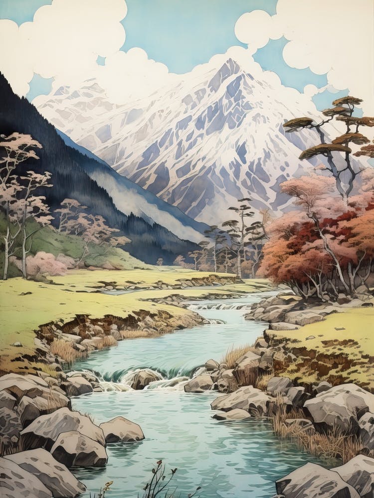Kamikochi à Nagano, Dessin Ukiyo-e 3