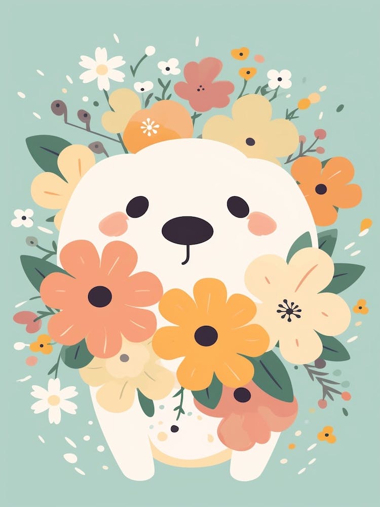 Dog And Flowers Kawaii Illustration 3