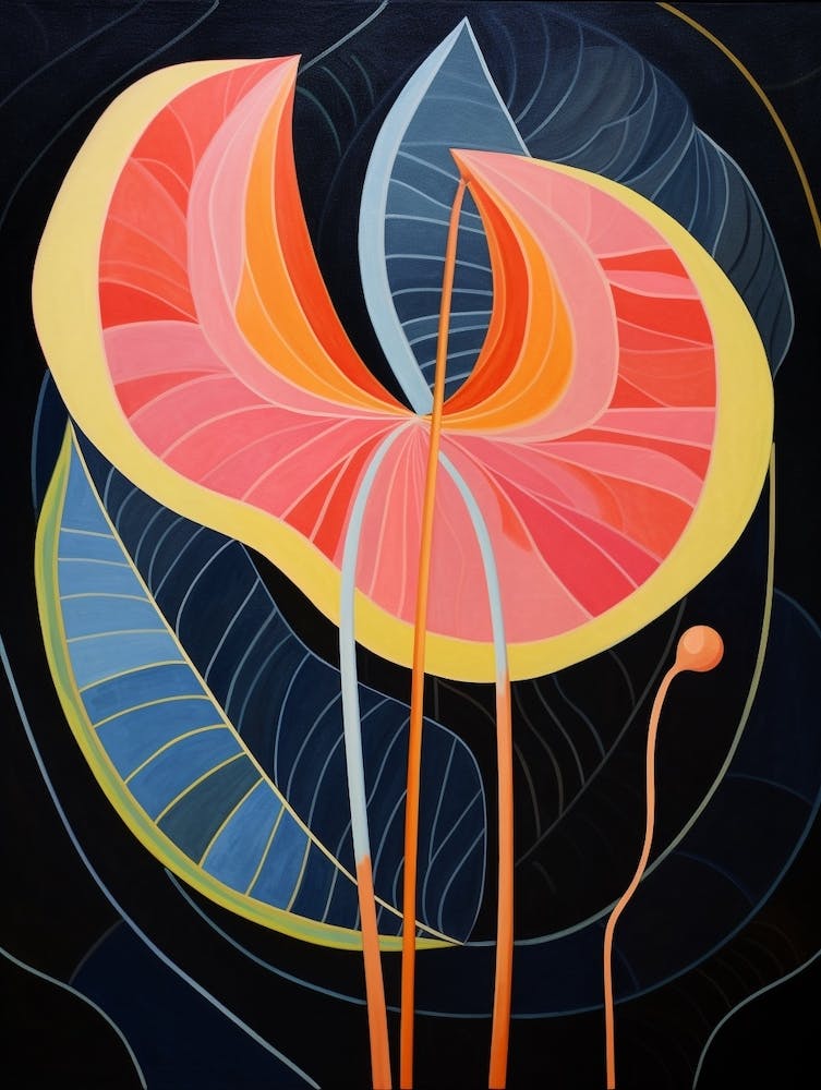 Flamingo Flower Anthurium 2 Hilma Af Klint Inspired Flower Illustration