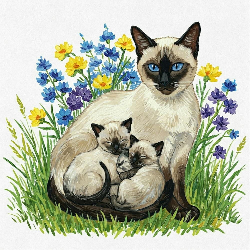 Siamese Cat With Kittens