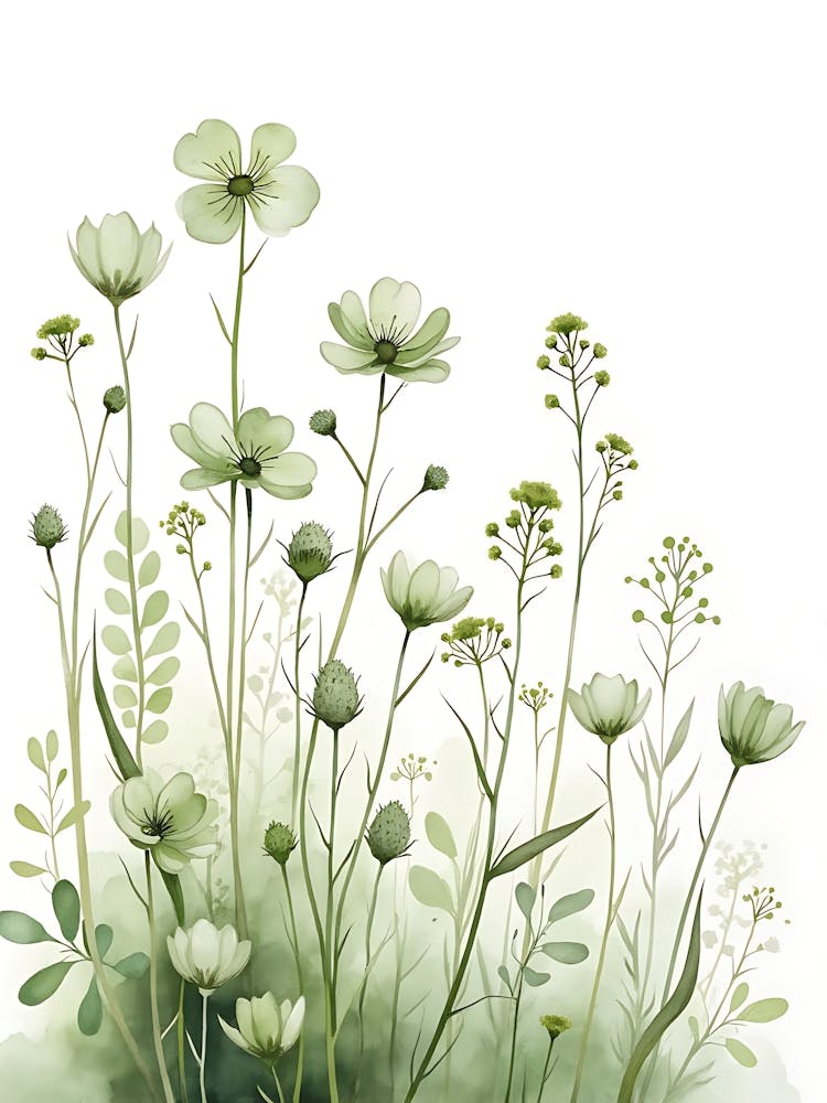 Hand-Painted Sage Green Plant Forms